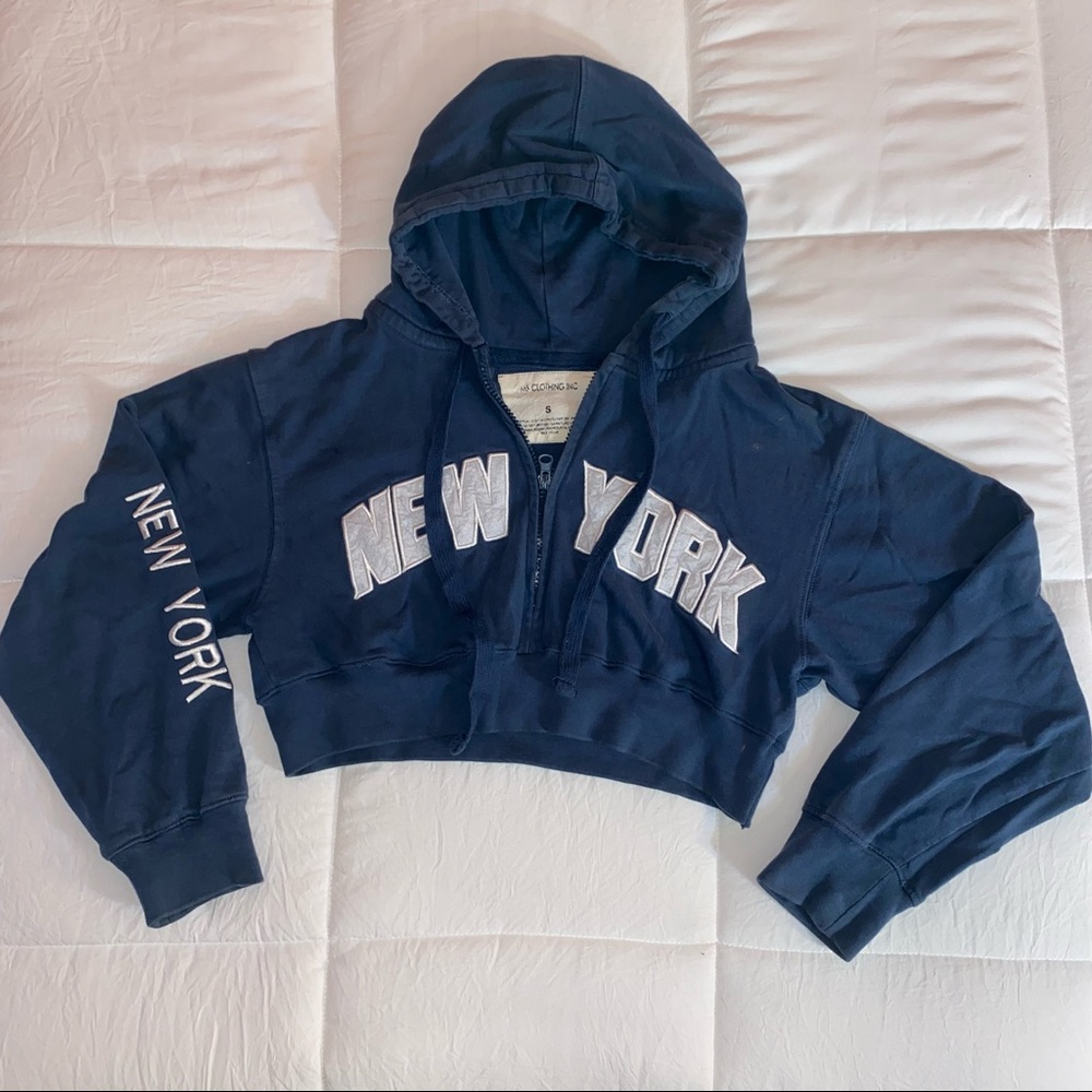 New York Cropped Zip Up Hoodie